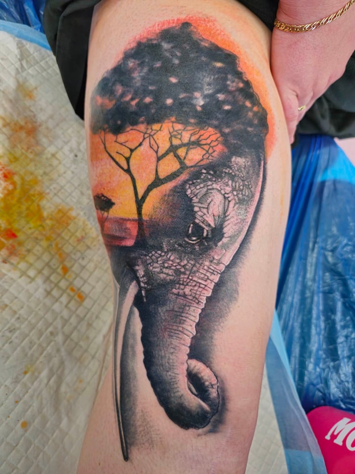 African safari elephant tattoo by Jessica Rogue Ink